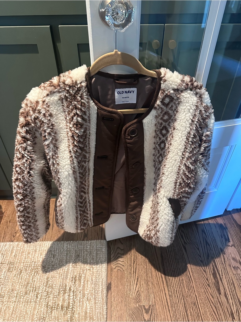 Old Navy Cream & Brown Sherpa Striped Jacket - never worn